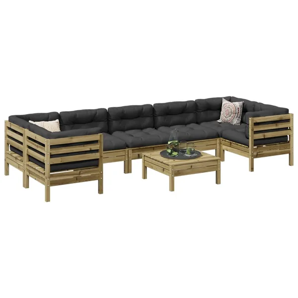 Salon de jardin 8 pcs avec coussins bois de pin imprégné