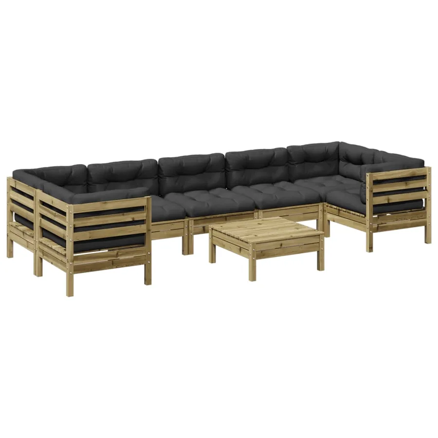 Salon de jardin 8 pcs avec coussins bois de pin imprégné - 2