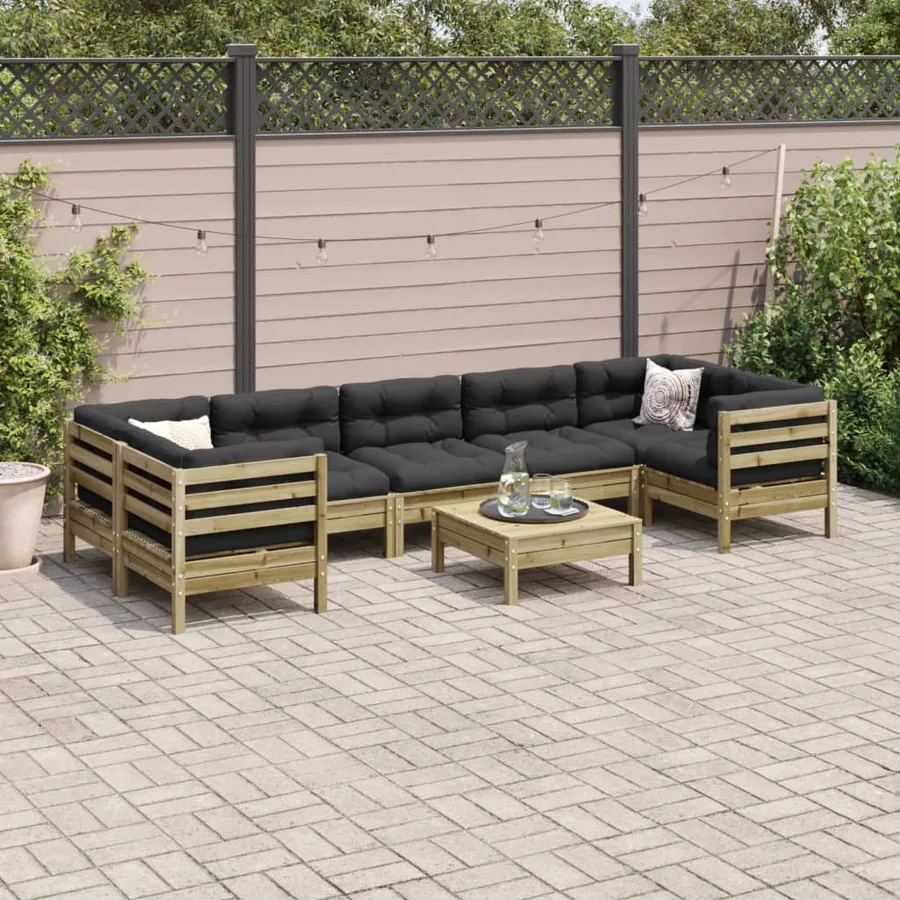 Salon de jardin 8 pcs avec coussins bois de pin imprégné - 3