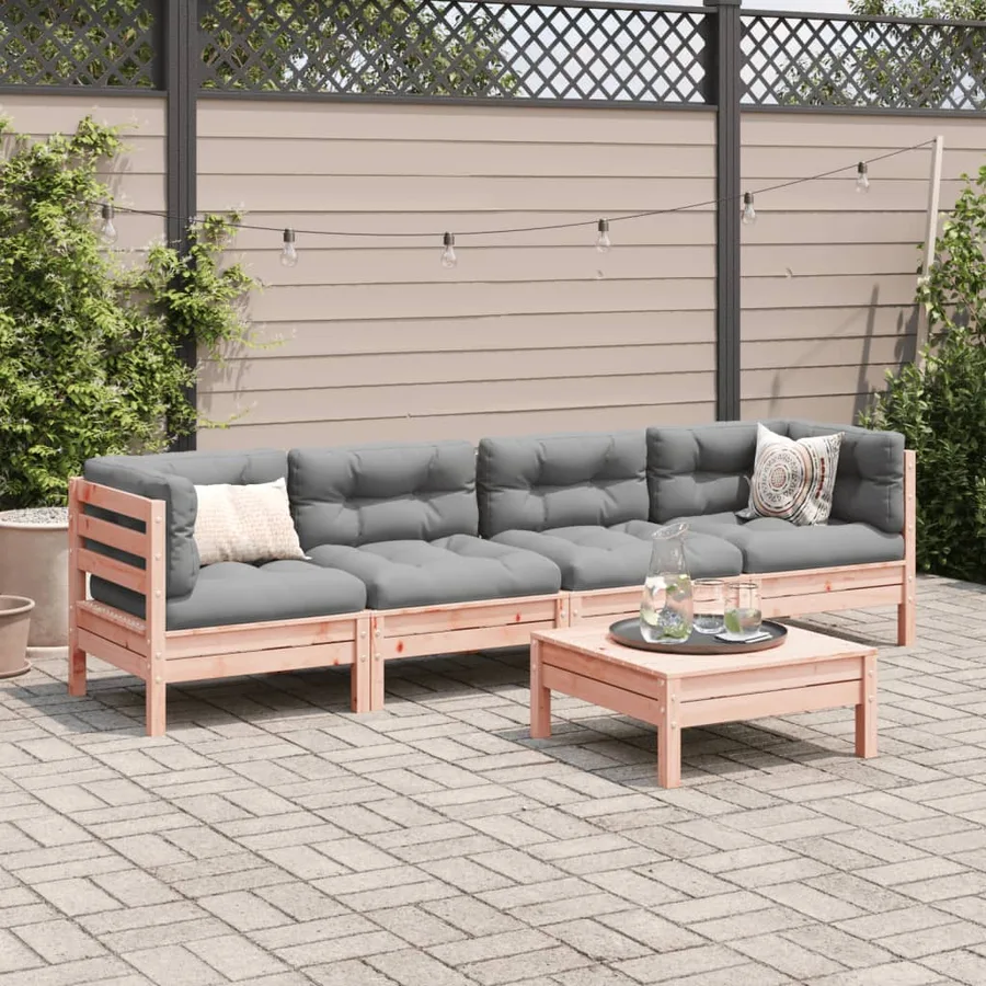 Salon de jardin 5 pcs et coussins bois massif sapin de douglas - 3