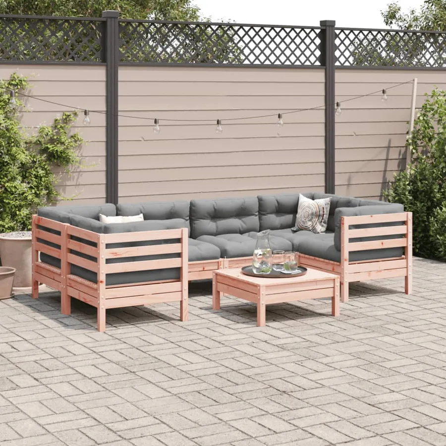 Salon de jardin 7 pcs et coussins bois massif sapin de douglas - 3