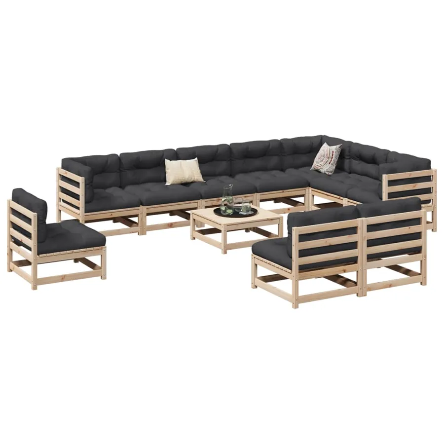 Salon de jardin 11 pcs bois de pin massif