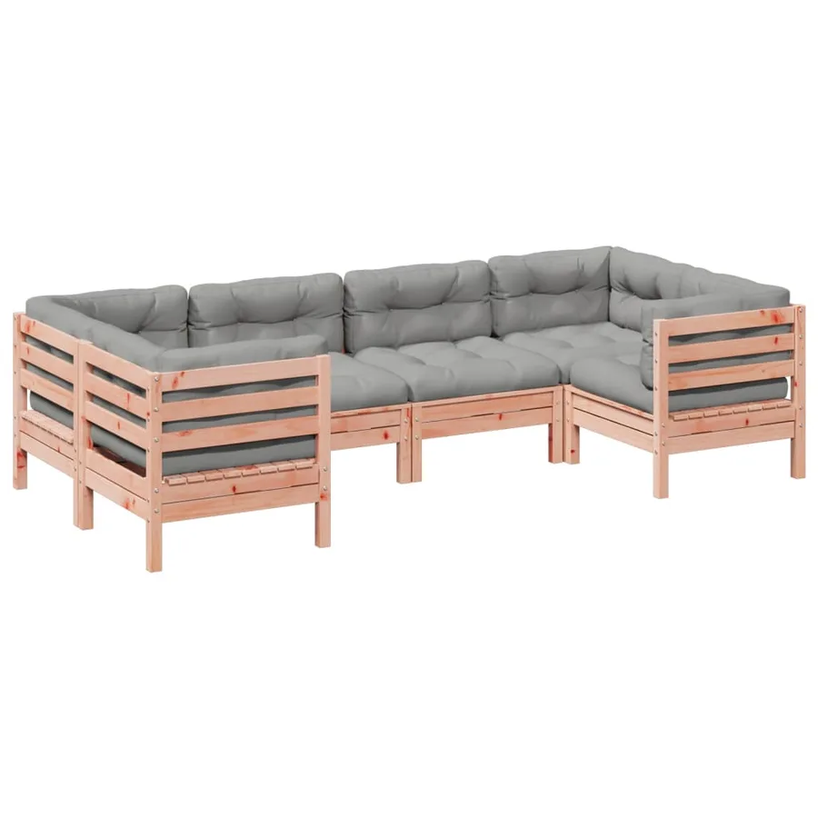 Salon de jardin 6 pcs et coussins bois massif sapin de douglas - 2