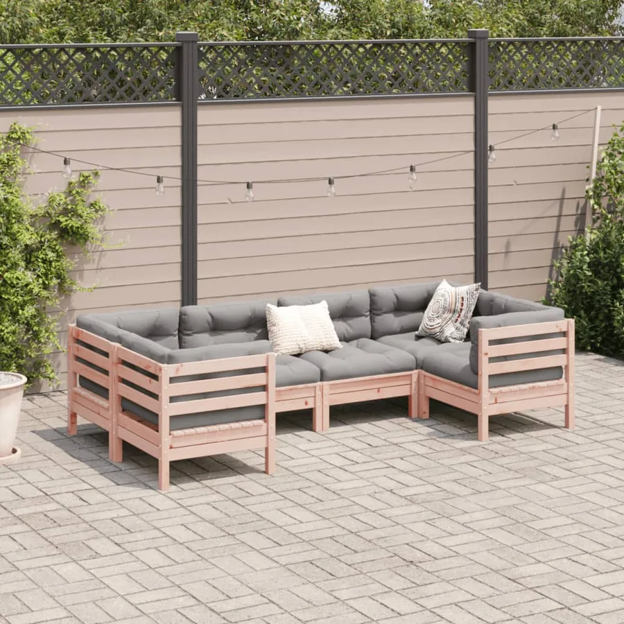 Salon de jardin 6 pcs et coussins bois massif sapin de douglas - 3