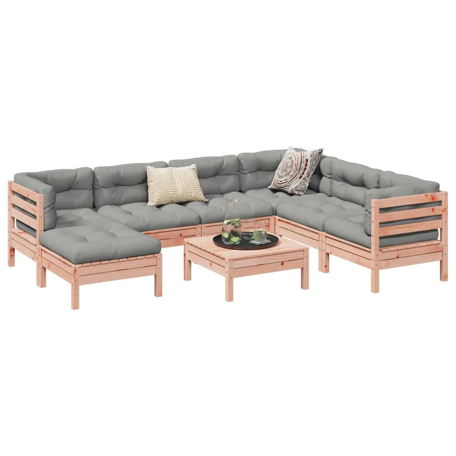 Salon de jardin 8 pcs avec coussins sapin douglas solide