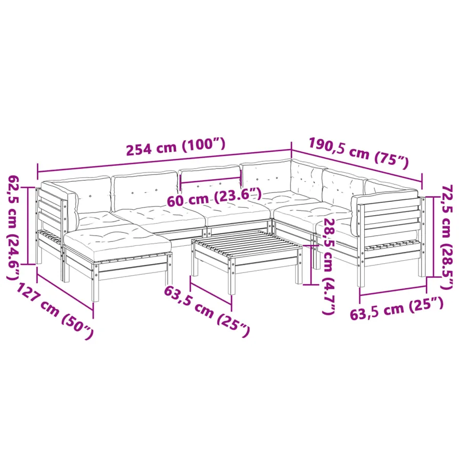 Salon de jardin 8 pcs avec coussins sapin douglas solide - 14
