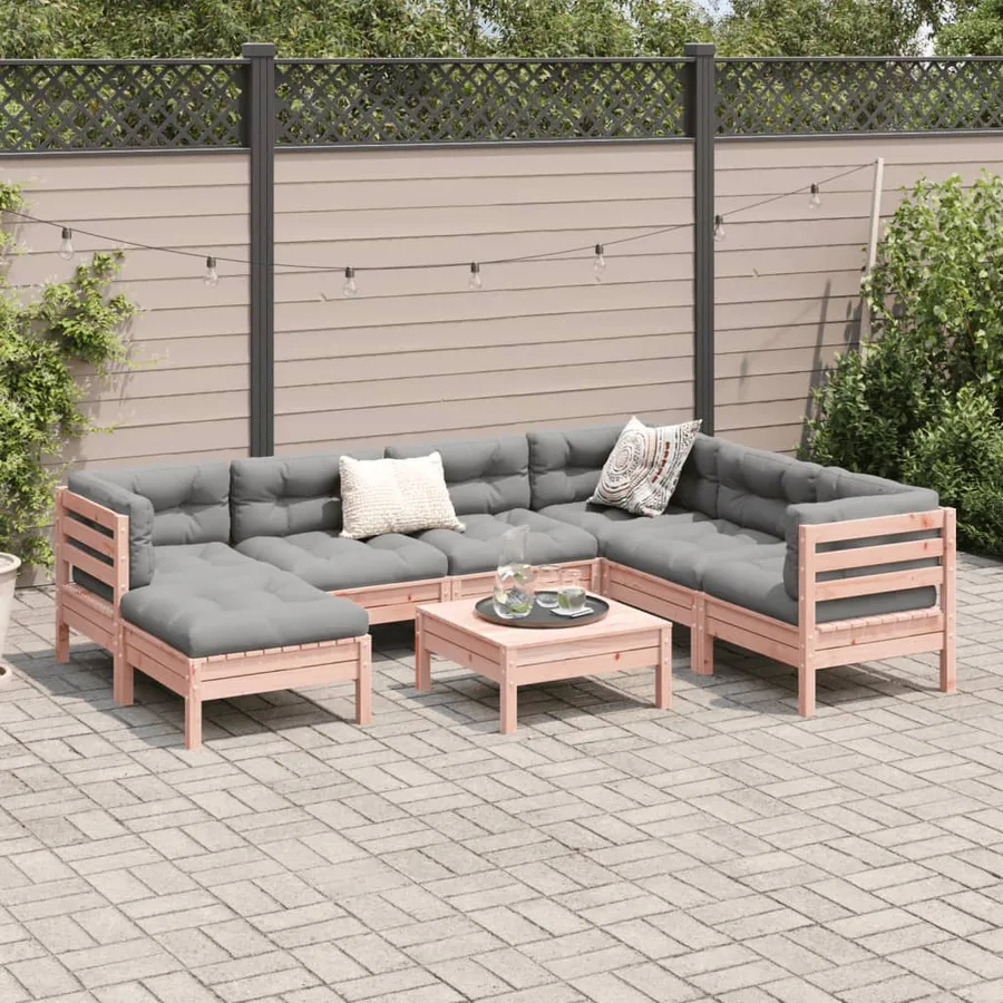 Salon de jardin 8 pcs avec coussins sapin douglas solide - 3