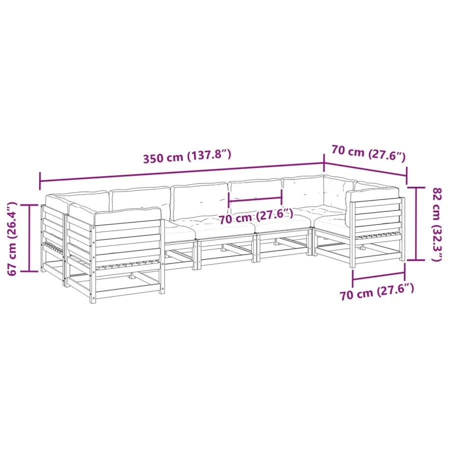Salon de jardin 7 pcs avec coussins cire marron bois pin massif - 11