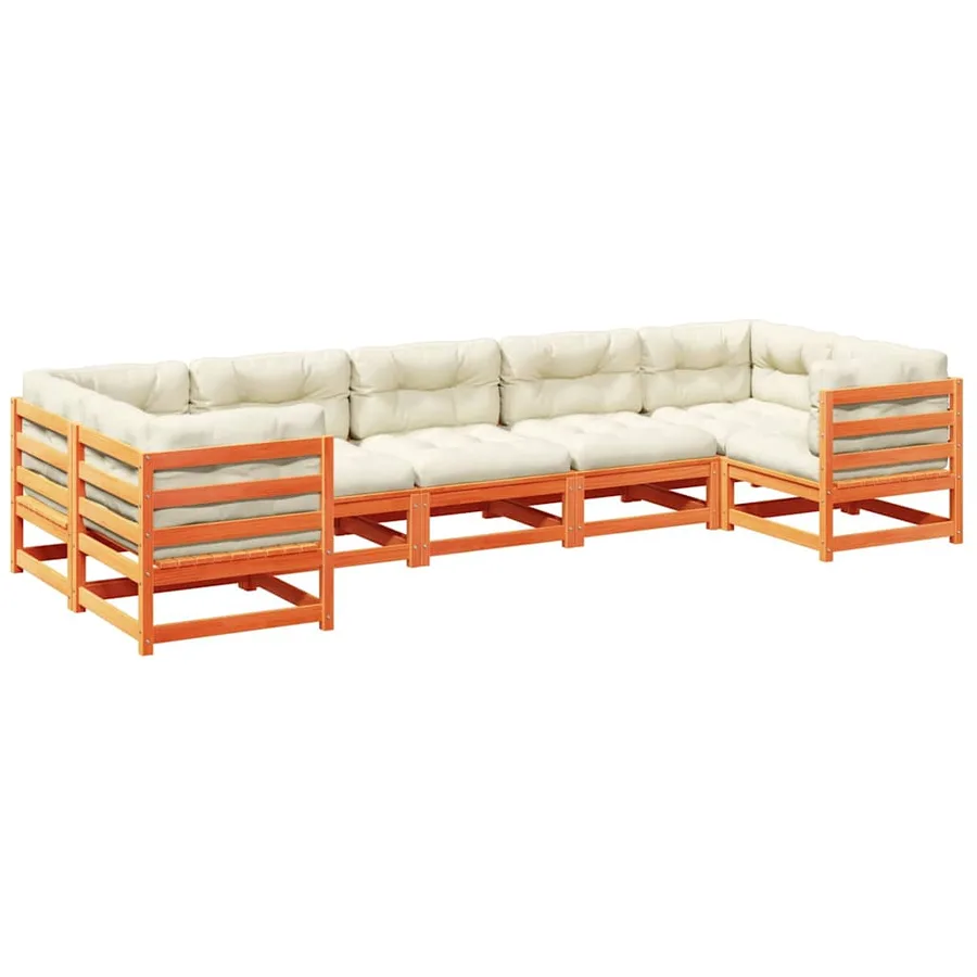 Salon de jardin 7 pcs avec coussins cire marron bois pin massif - 2