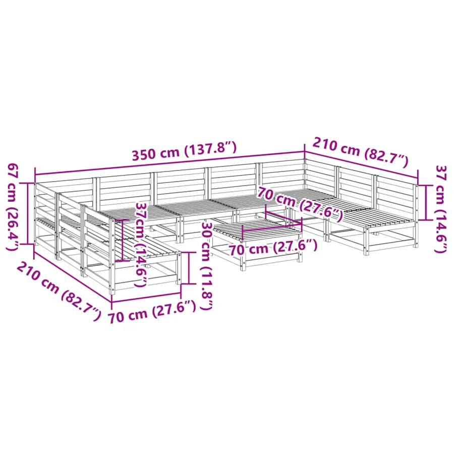 Salon de jardin 10 pcs bois massif sapin de douglas - 11