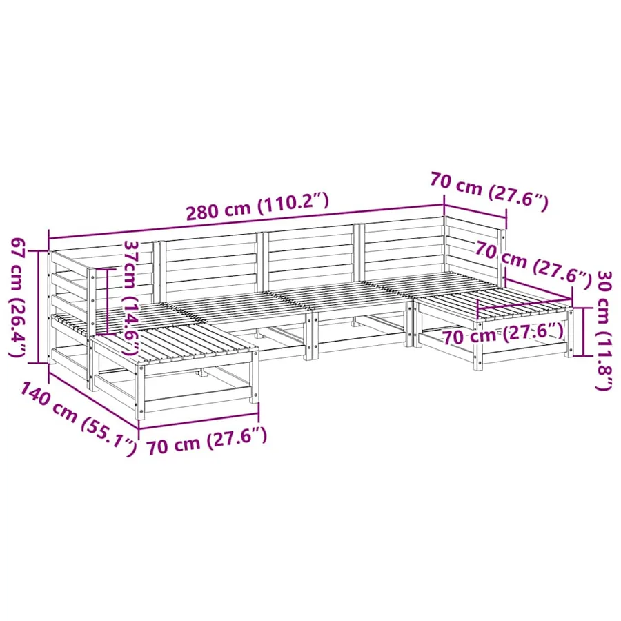 Salon de jardin 6 pcs bois de pin massif - 11