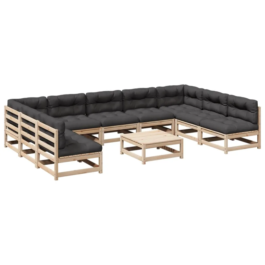 Salon de jardin 10 pcs avec coussins bois de pin massif - 2