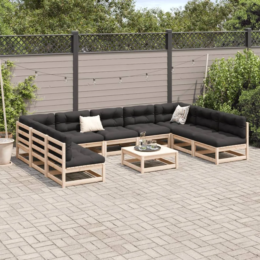 Salon de jardin 10 pcs avec coussins bois de pin massif - 3