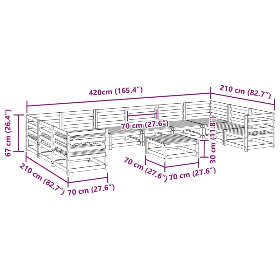 Salon de jardin 11 pcs bois massif sapin de douglas - 11