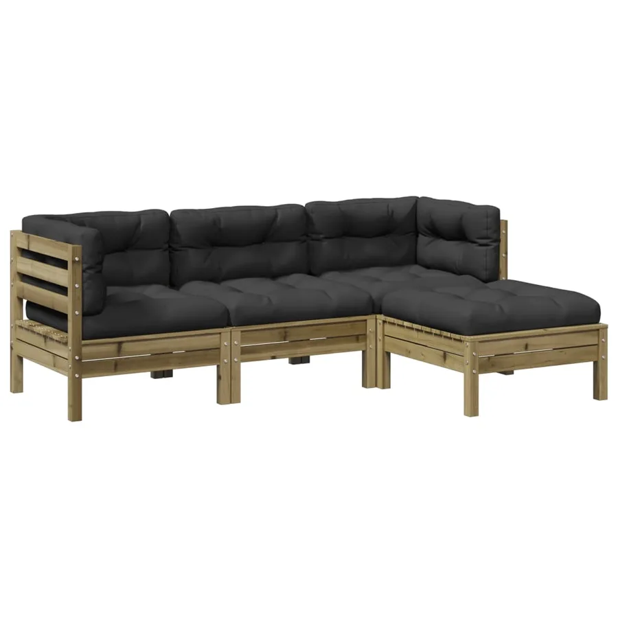 Salon de jardin 4 pcs avec coussins bois de pin imprégné - 2