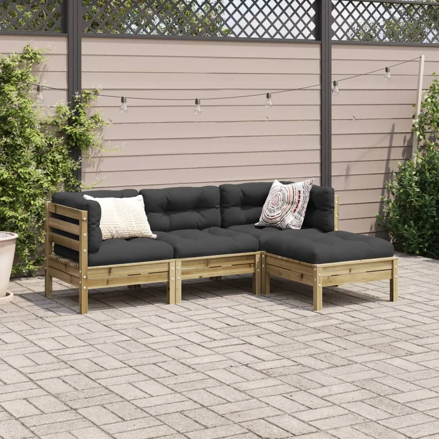 Salon de jardin 4 pcs avec coussins bois de pin imprégné - 3