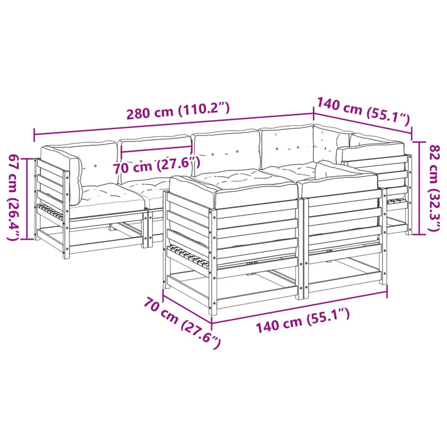 Salon de jardin 7 pcs avec coussins bois de pin massif - 10