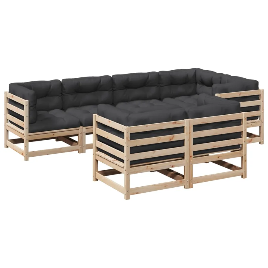Salon de jardin 7 pcs avec coussins bois de pin massif - 2