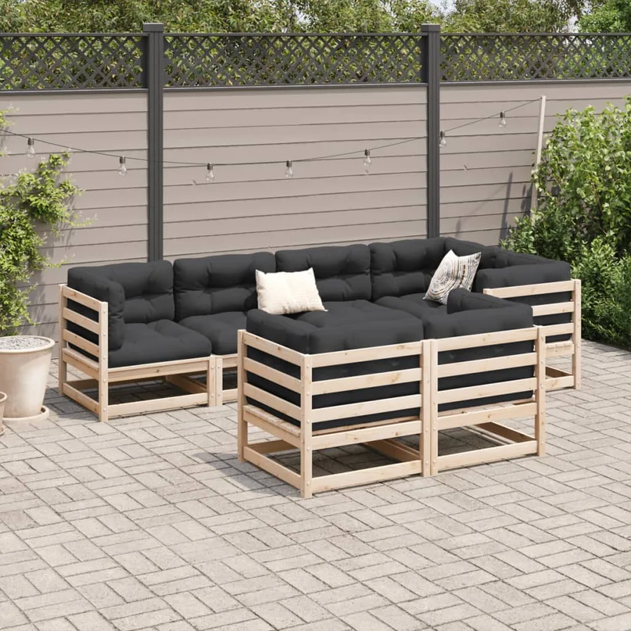 Salon de jardin 7 pcs avec coussins bois de pin massif - 3