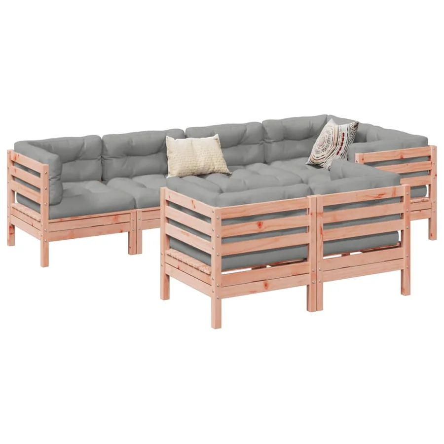 Salon de jardin 7 pcs et coussins bois massif sapin de douglas