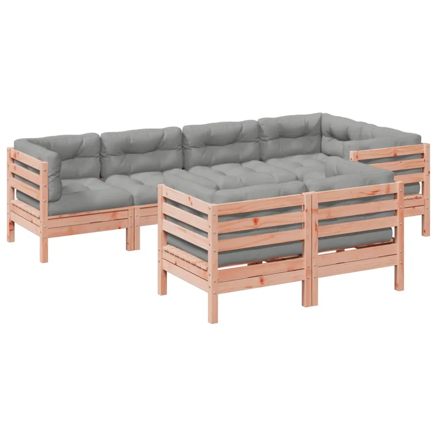 Salon de jardin 7 pcs et coussins bois massif sapin de douglas - 2