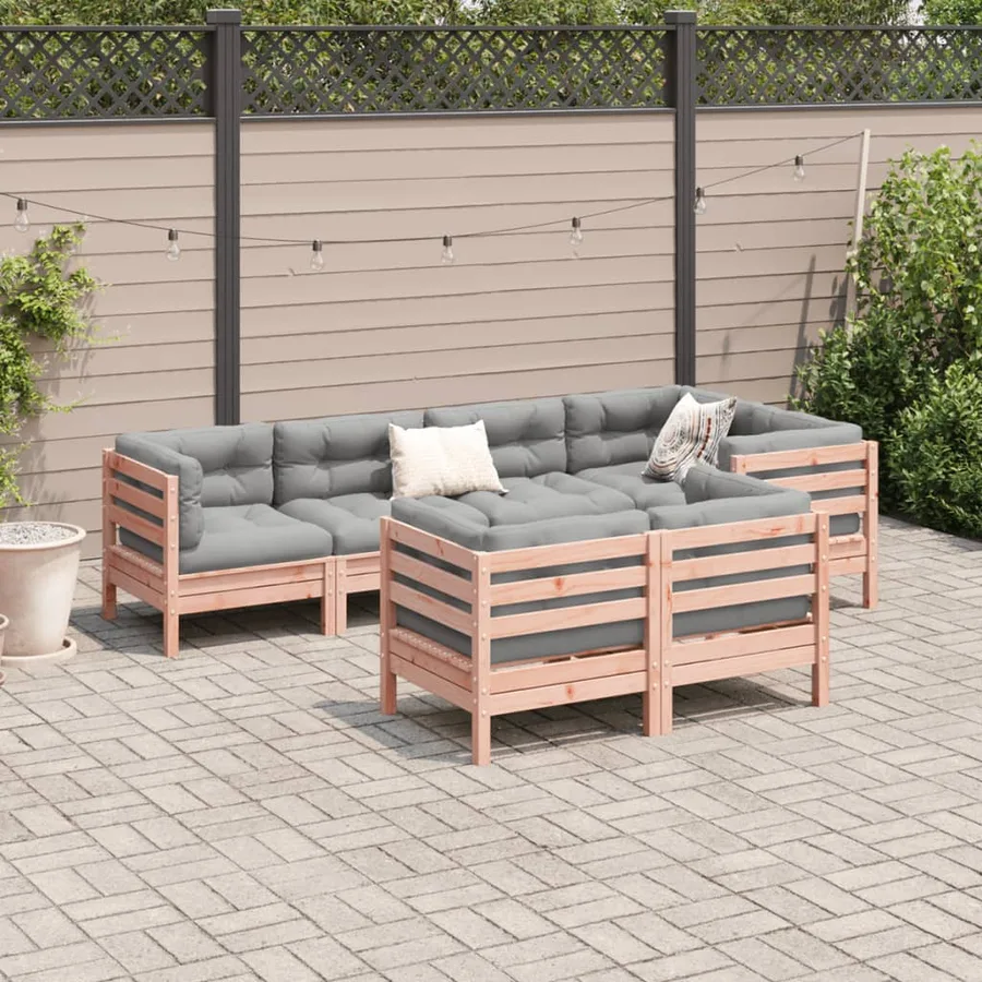 Salon de jardin 7 pcs et coussins bois massif sapin de douglas - 3