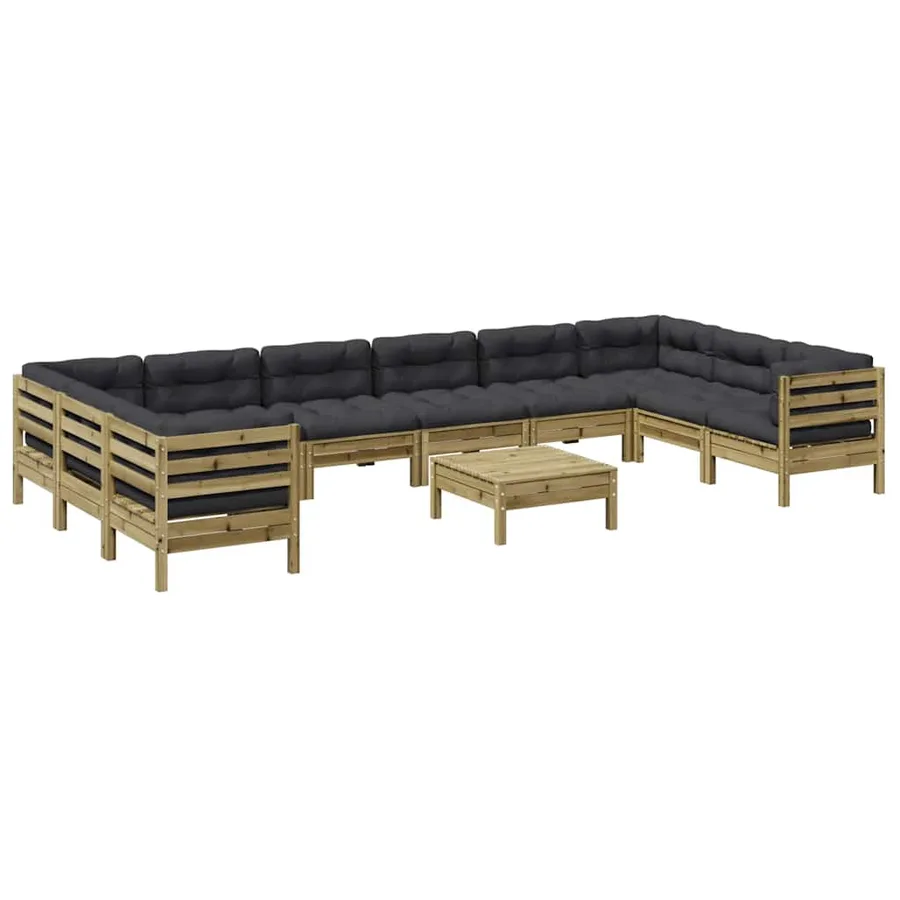Salon de jardin avec coussins 11 pcs bois de pin imprégné - 2