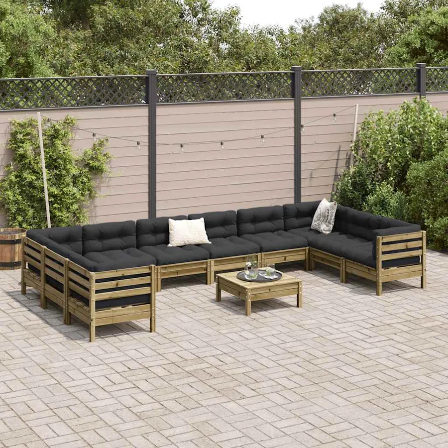 Salon de jardin avec coussins 11 pcs bois de pin imprégné - 3