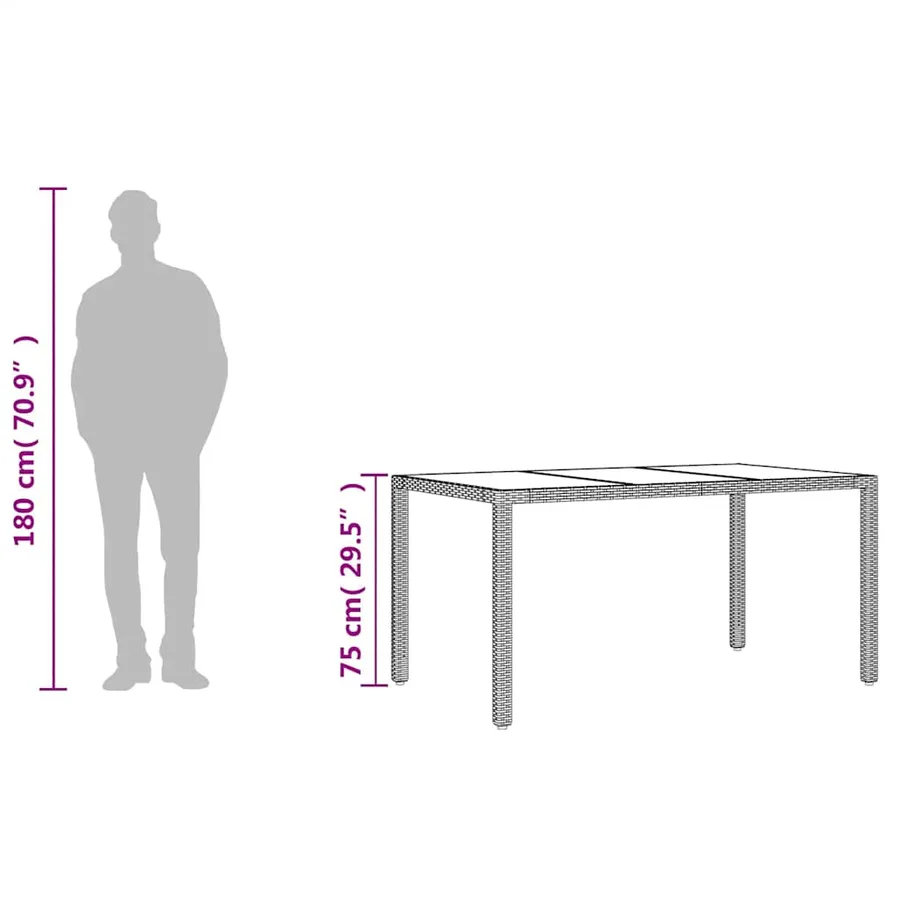 Table de jardin avec dessus en verre marron résine tressée - 10