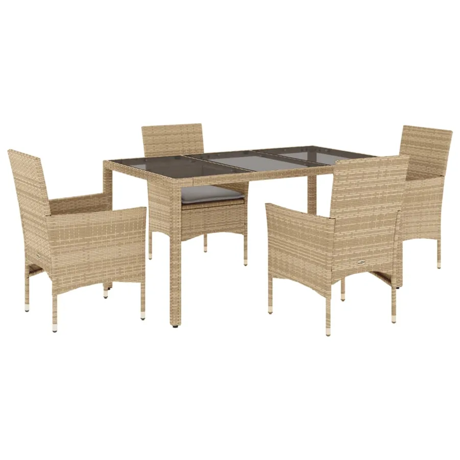 Ensemble à manger de jardin et coussins 5 pcs beige rotin verre - 2