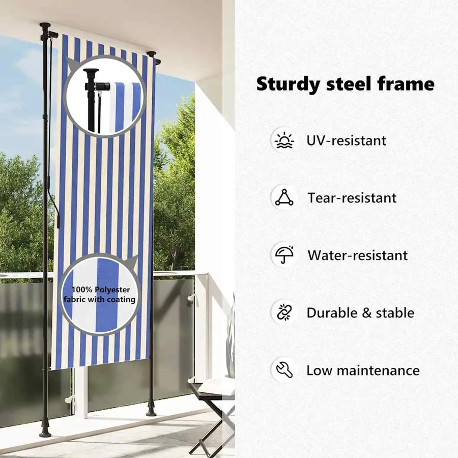 Store roulant d'extérieur bleu et blanc 120x270 cm tissu acier - 10