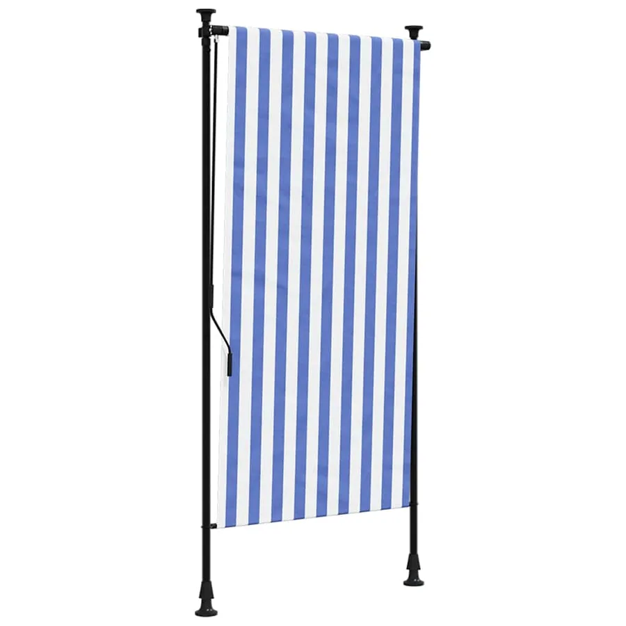 Store roulant d'extérieur bleu et blanc 120x270 cm tissu acier - 2