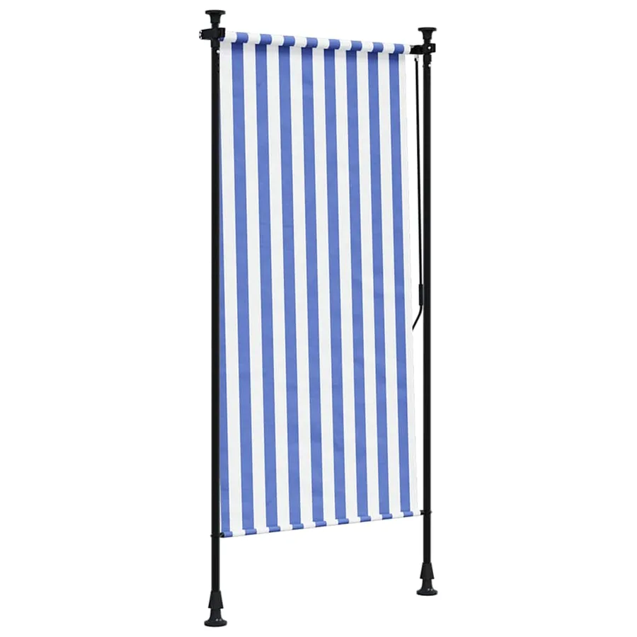 Store roulant d'extérieur bleu et blanc 120x270 cm tissu acier - 5