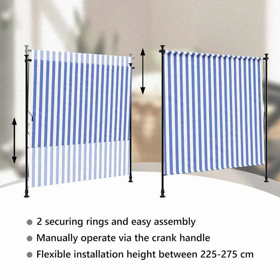 Store roulant d'extérieur bleu et blanc 200x270 cm tissu acier - 11