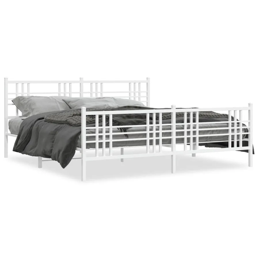 Cadre de lit métal sans matelas et pied de lit blanc 180x200 cm - 2