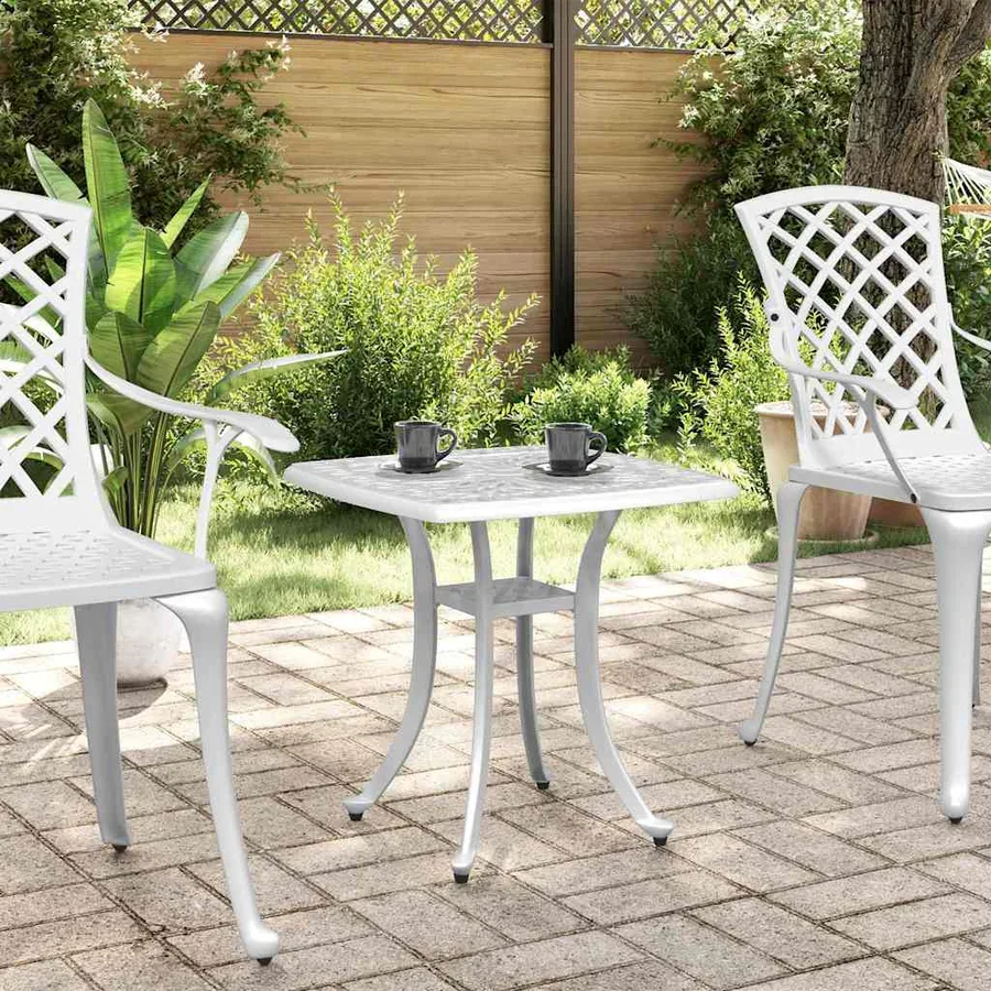Table de jardin blanc 53x53x53 cm aluminium coulé - 3