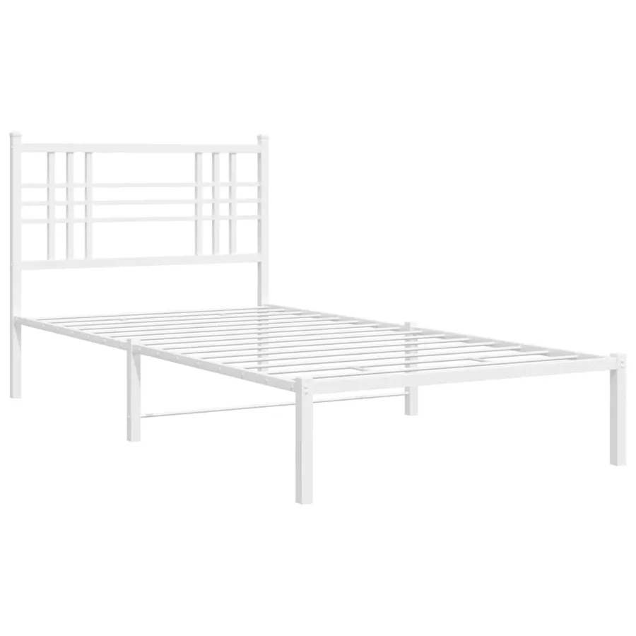 Cadre de lit métal sans matelas et tête de lit blanc 107x203 cm - 3