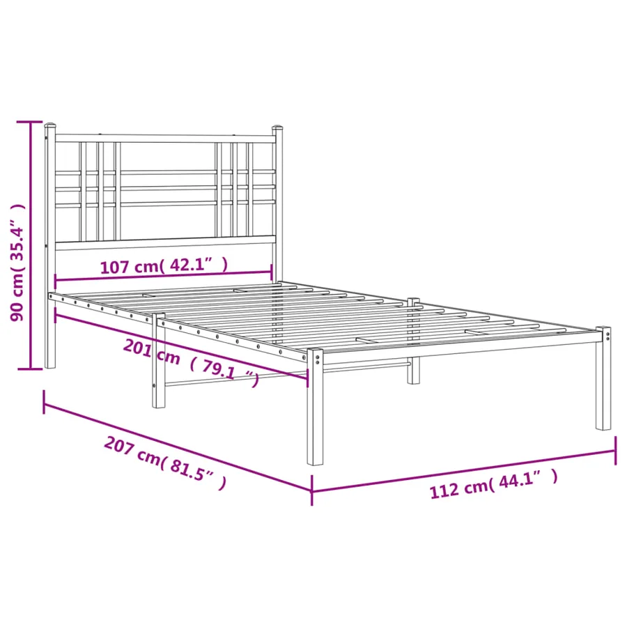 Cadre de lit métal sans matelas et tête de lit blanc 107x203 cm - 8