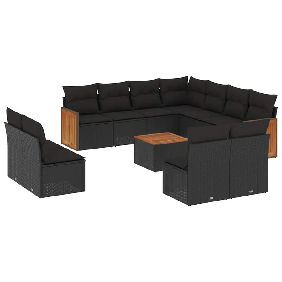 Salon de jardin 12 pcs avec coussins noir résine tressée - 2