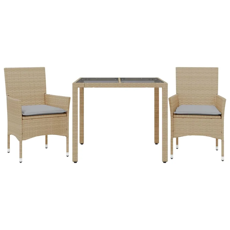 Ensemble à manger de jardin et coussins 3 pcs beige rotin verre - 2