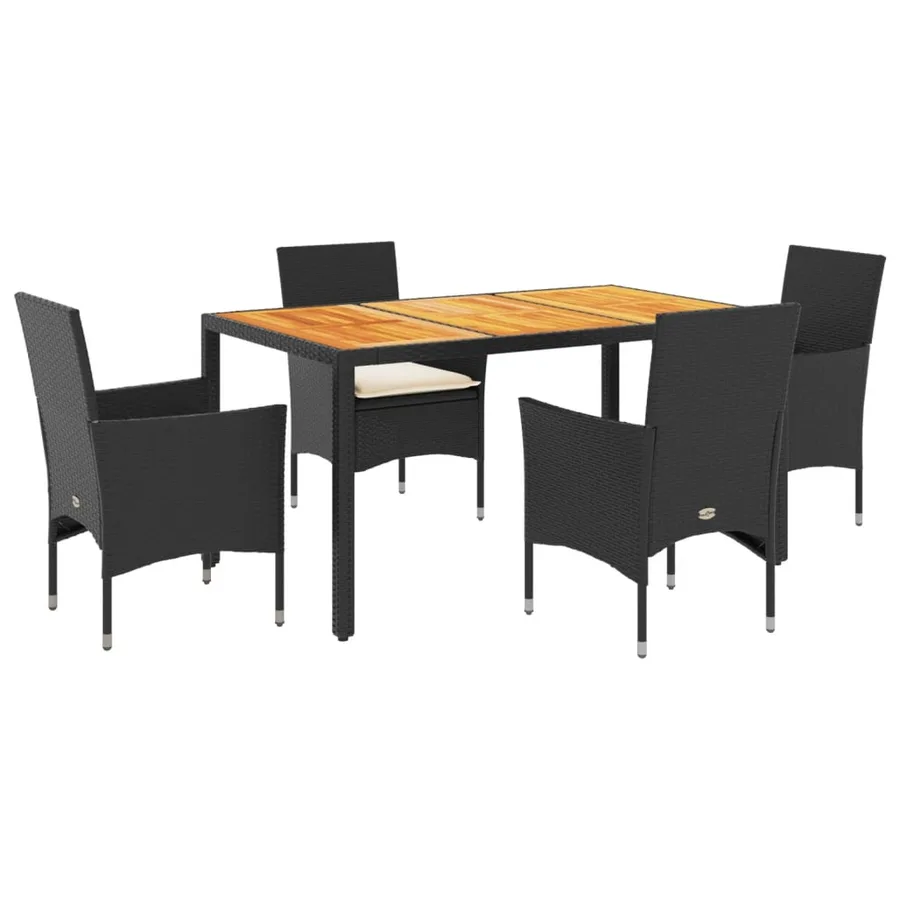 Ensemble à manger de jardin et coussins 5 pcs noir rotin acacia - 2