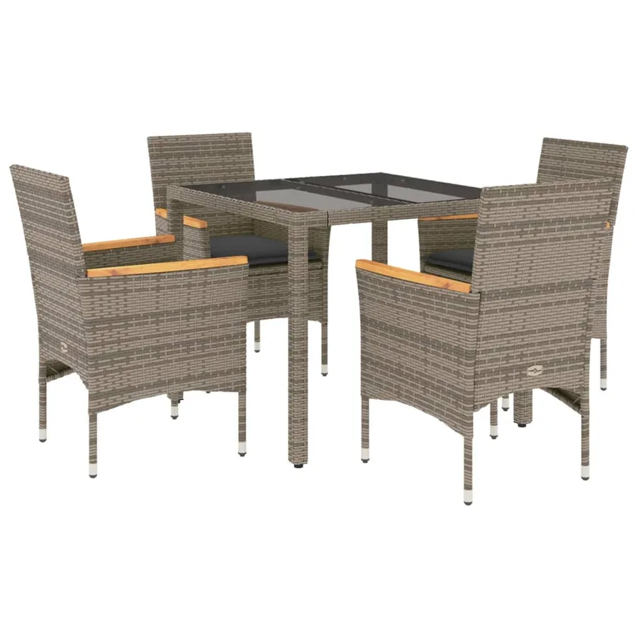 Ensemble à manger de jardin et coussins 5 pcs gris rotin verre - 2