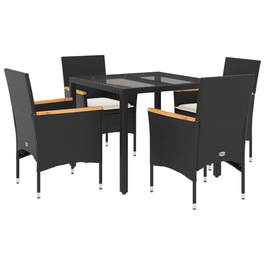 Ensemble à manger de jardin et coussins 5 pcs noir rotin verre - 2