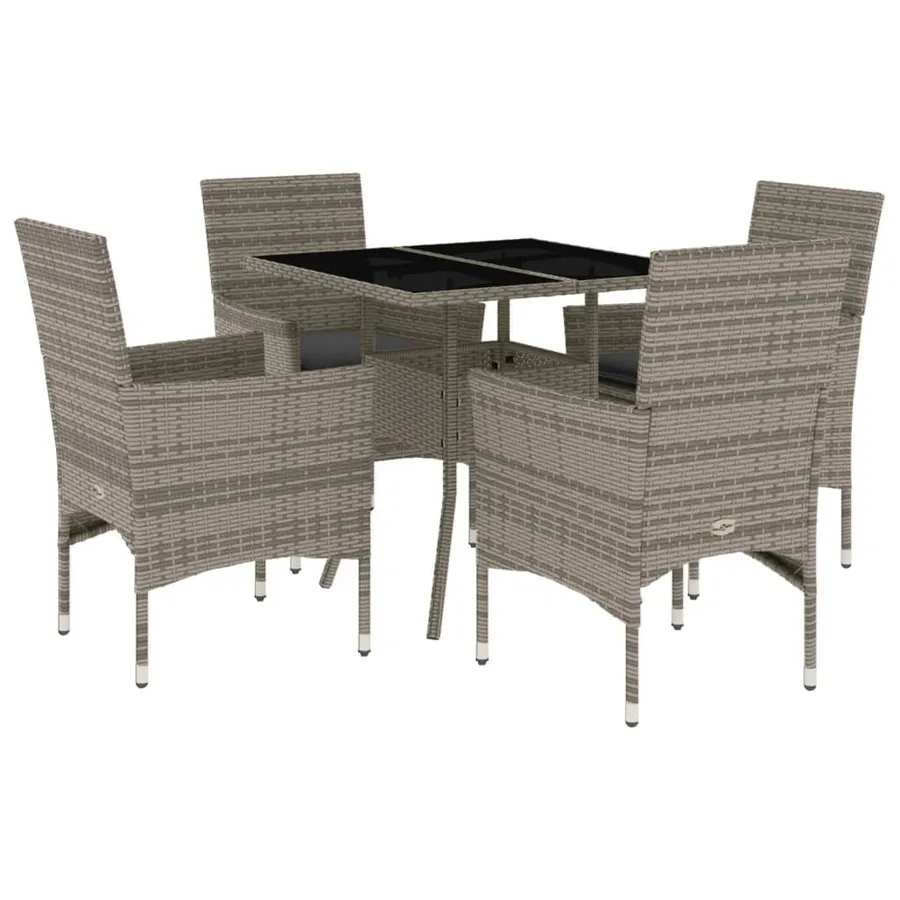 Ensemble à manger de jardin et coussins 5 pcs gris rotin verre - 2