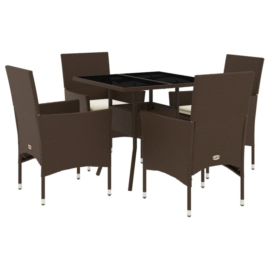 Ensemble à manger de jardin et coussins 5pcs marron rotin verre - 2