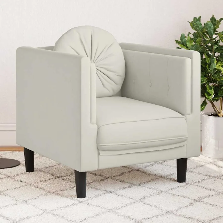 Fauteuil avec coussin crème velours