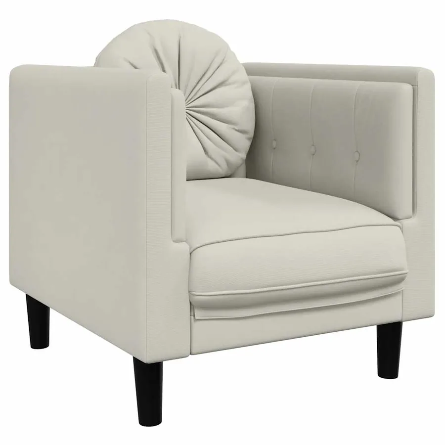 Fauteuil avec coussin crème velours - 2
