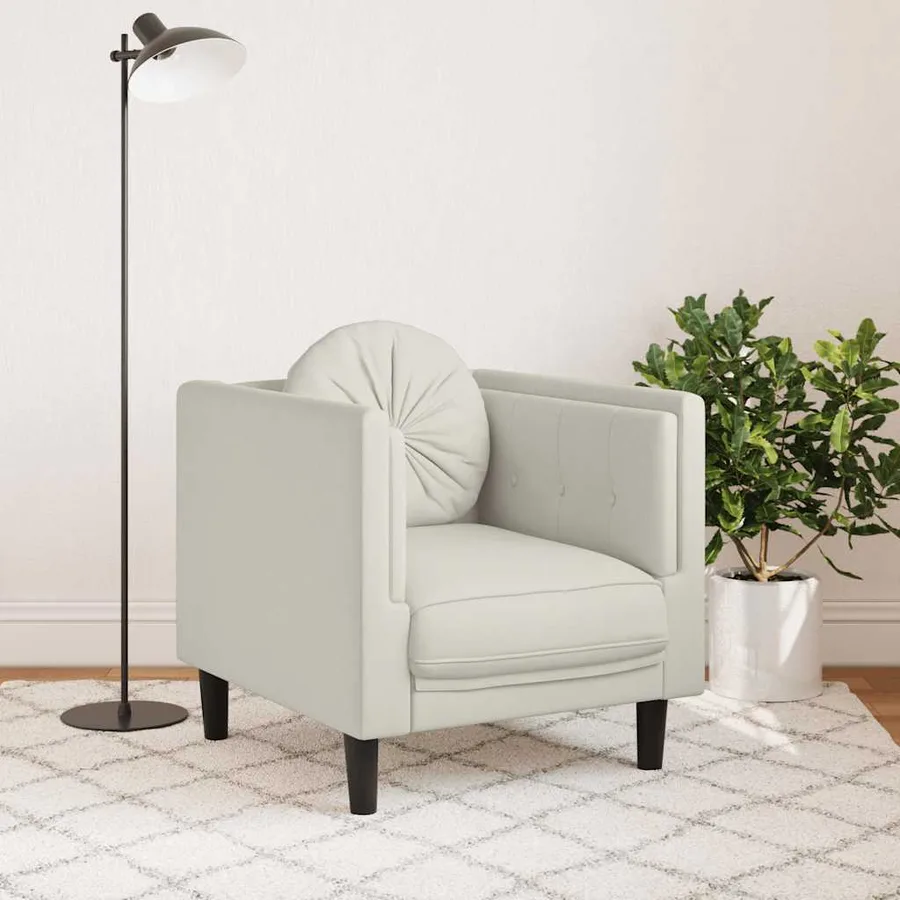 Fauteuil avec coussin crème velours - 3