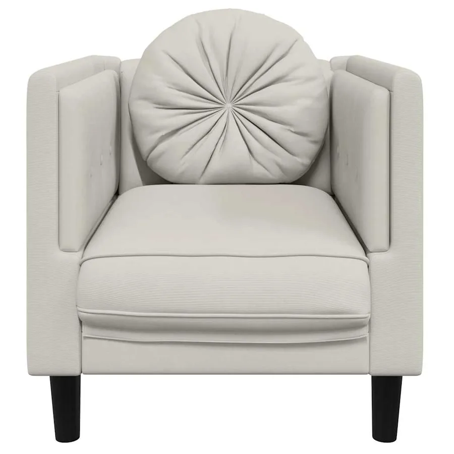 Fauteuil avec coussin crème velours - 4