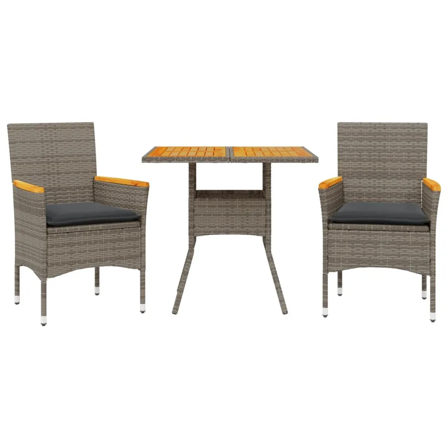 Ensemble à manger de jardin et coussins 3 pcs gris rotin acacia - 2